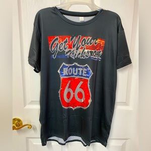 Route 66 size large polyester men’s fitted T-shirt black gray